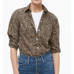 J.Crew Brown Leopard Print Slim Stretch Cotton Perfect Shirt Mobwife Size 4